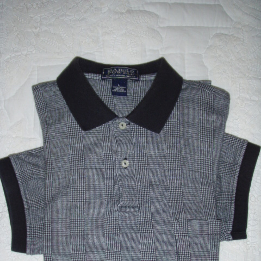 Men's L Black Patterened Polo Style Shirt